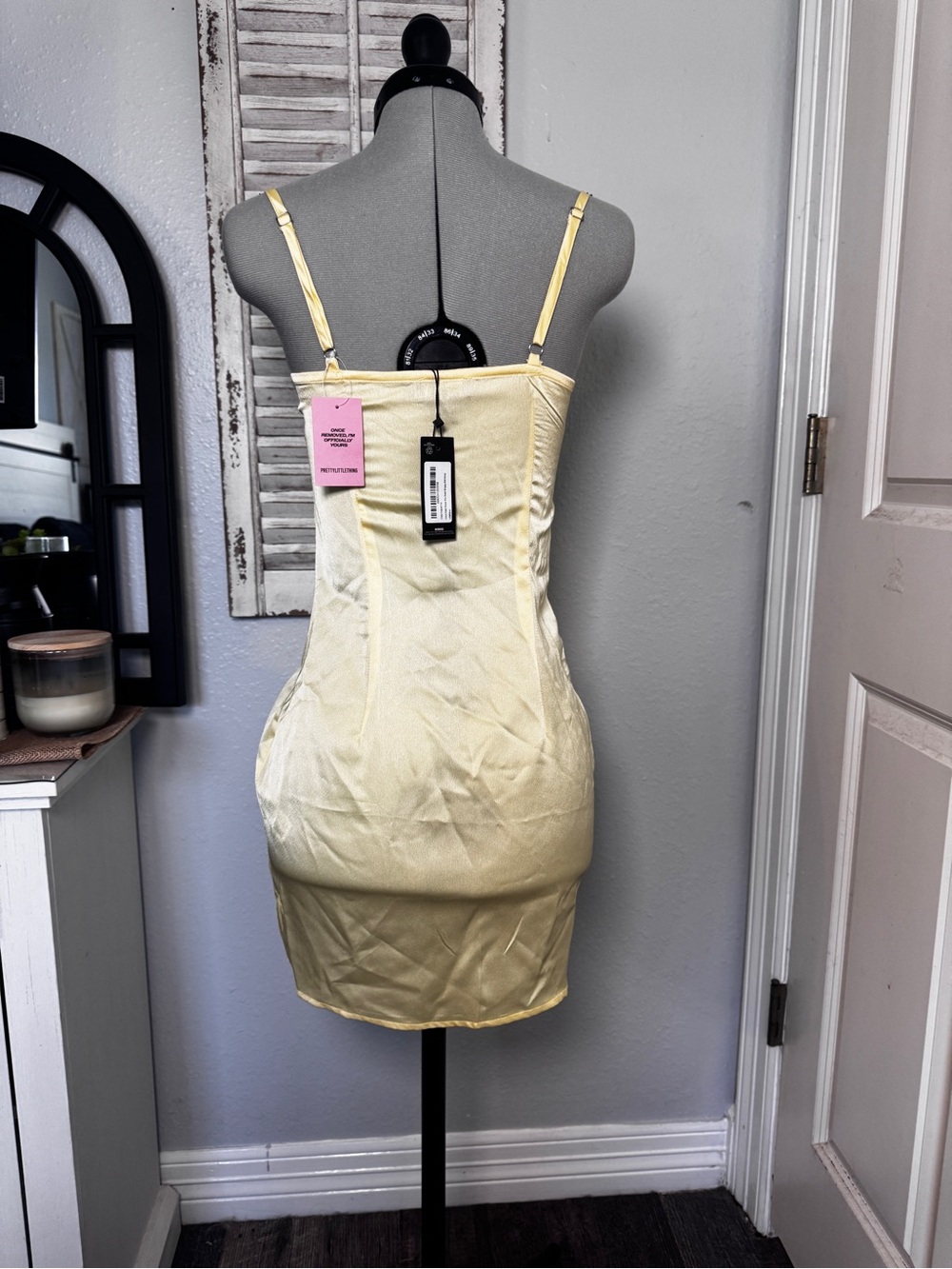 PrettyLittleThing Pale Yellow Satin Slip Dress - Picture 4 of 8